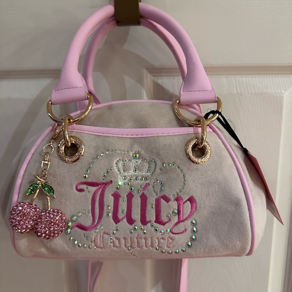 Juicy Couture pink and cream rhinestone domed satchel   NWT